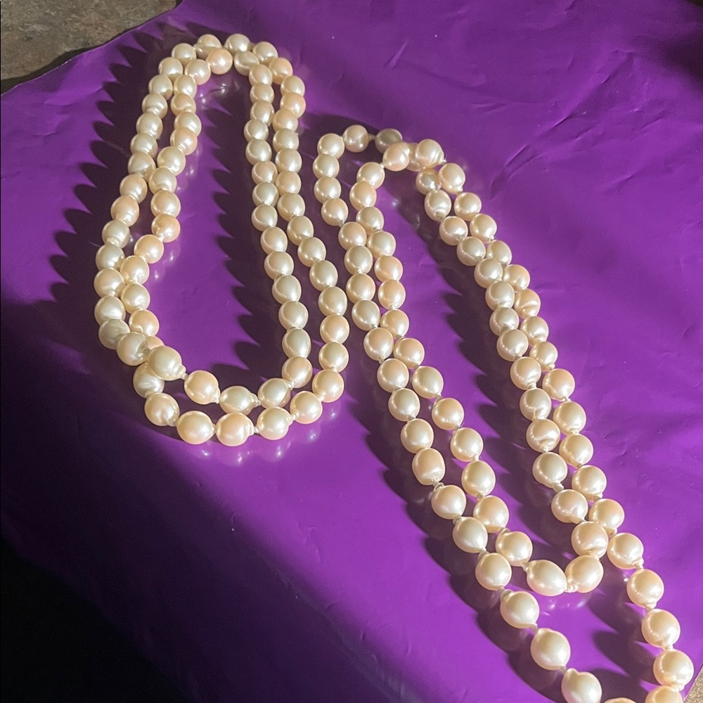Nieman Marcus 32” & 34” Classic Cream Pearl Necklaces- Elegant Vintage Jewelry.